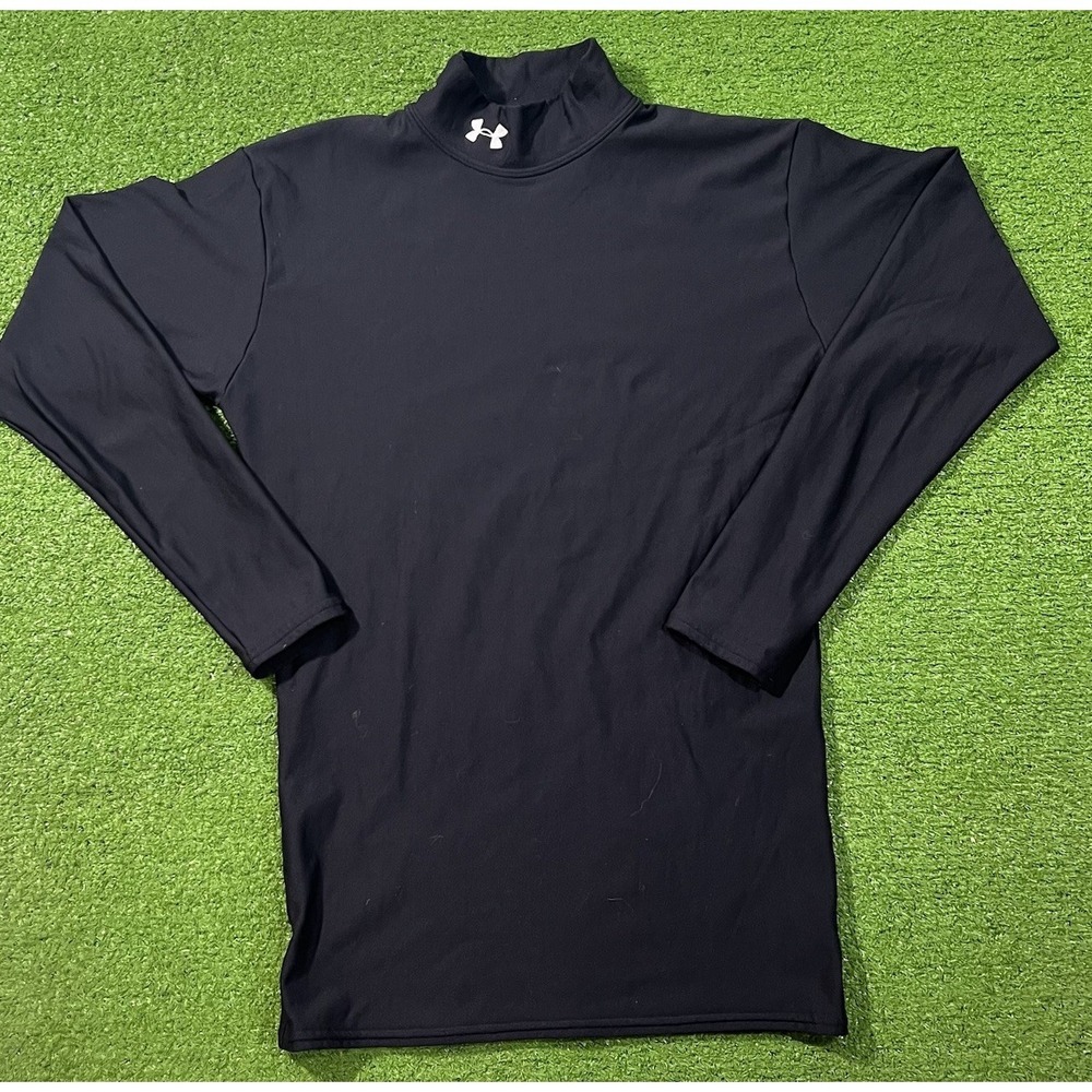 Under Armour Mock Neck Under Shirt LG‎ Black Compression Cold Gear Long Sleeve